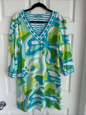 Barbara Gerwit Green & Aqua V-Neck Swim Cover-Up